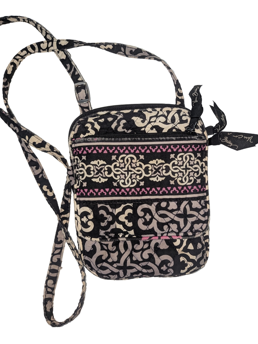 Vera Bradley Black Cream & Pink Quilted Crossbody